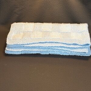 Hand-Knit Baby Blanket in Light Blue. 36” x 36”. Soft and cozy!